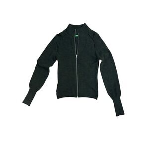 United Colors of Benetton Full Zip Mock Neck Knit Sweater Dark Green Womens Sz S
